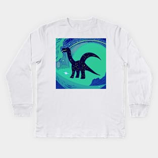 Space flying dinosaur Kids Long Sleeve T-Shirt